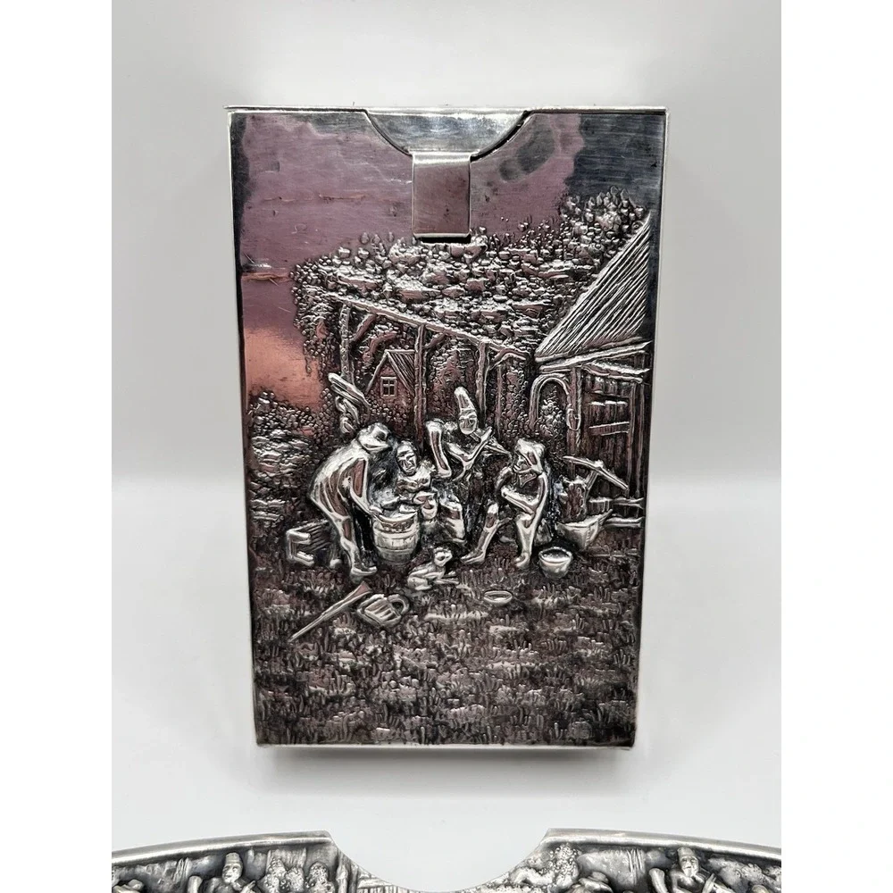Antique JHS Silver Plate Cigarette Case W/ Spritzer Fuhrmann Comb Case Read